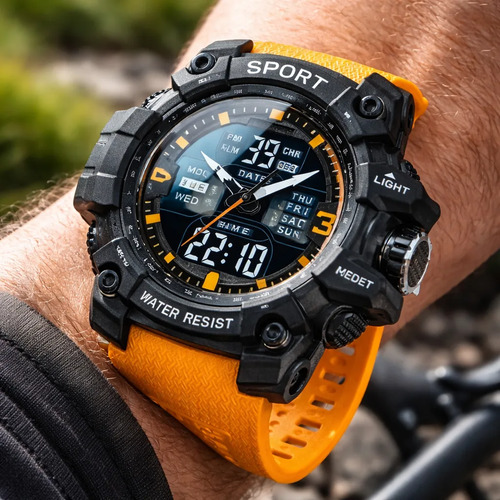Reloj Electronico Multifuncional Para Hiombre Sumergible Naranja Oscuro Negro - Image 2