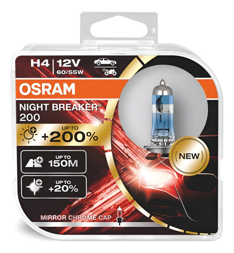Bombillos Osram H4 X2 Night Breaker 200%+luz 12v 60/55w