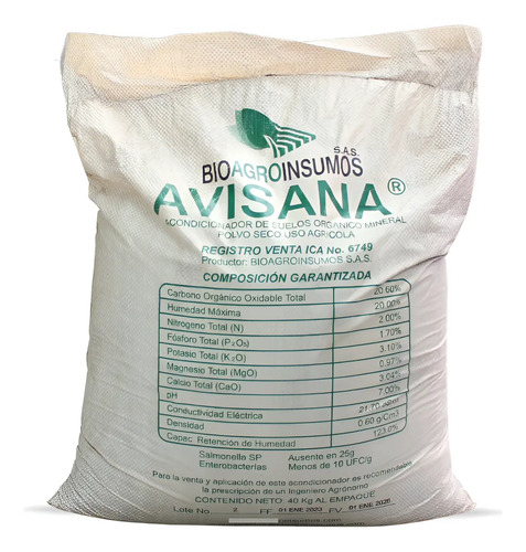 Acondicionador De Suelos Biofertilizante 40 Kilos Avisana