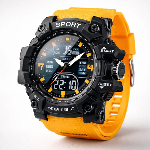 Reloj Electronico Multifuncional Para Hiombre Sumergible Naranja Oscuro Negro